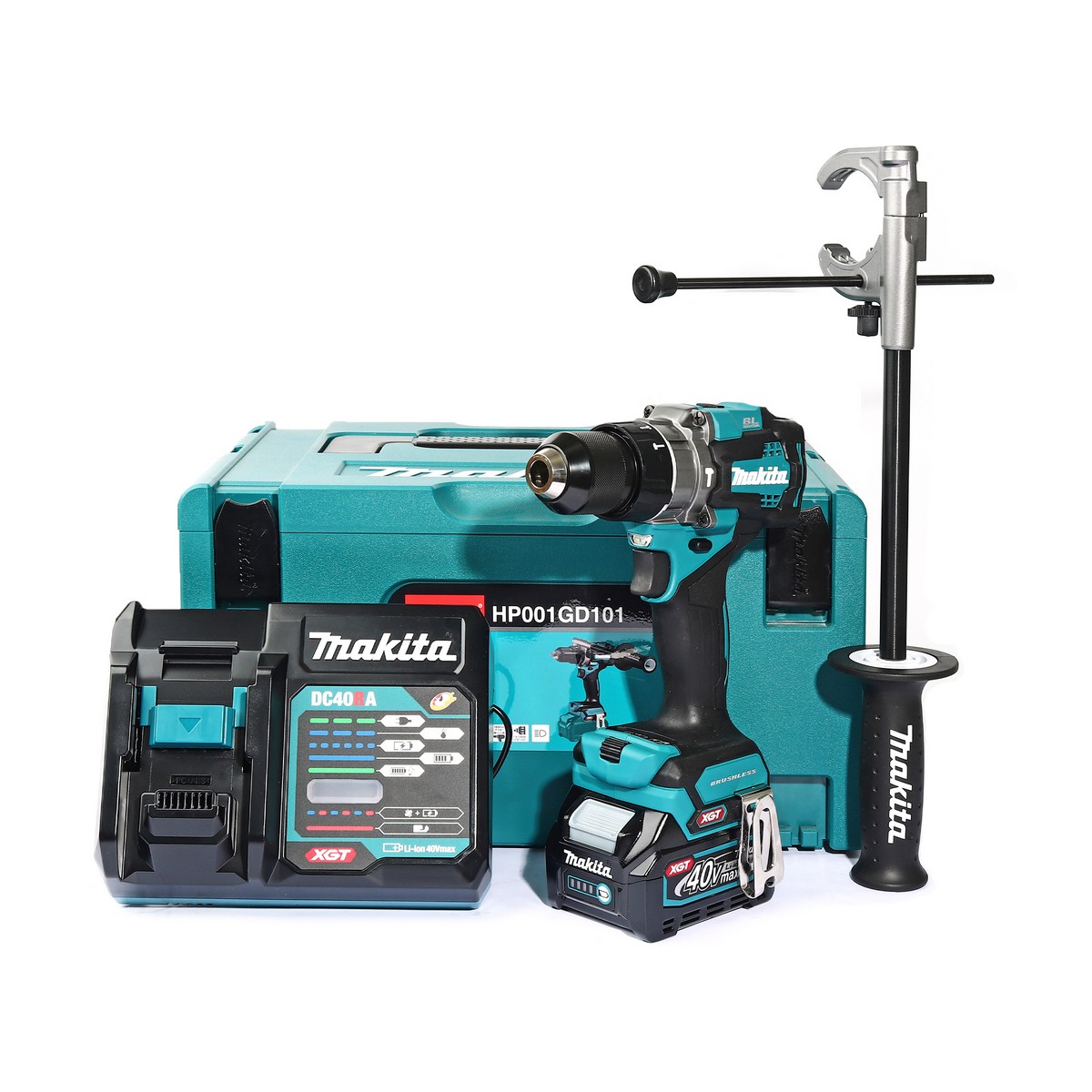 MAKITA สว่านกระแทกไร้สาย 40 โวลต์ รุ่น HP001GD101 ขนาด 1/2 นิ้ว (รวมแบตเตอรี่และแท่นชาร์จ) ความเร็วรอบตัวเปล่า สูง 0 - 2,600 รอบ/นาที (มากีต้า) ราคา ฿15,400