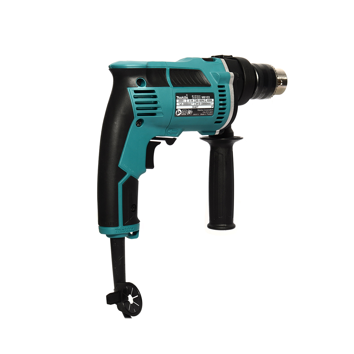 MAKITA สว่านกระแทกไฟฟ้า กำลังไฟ 430 วัตต์ รุ่น M8103KX1B ขนาด 13 มม. (1/2 นิ้ว) ความเร็วรอบตัวเปล่า 0 - 3,000 รอบ/นาที (มากีต้า) รูปที่ 3