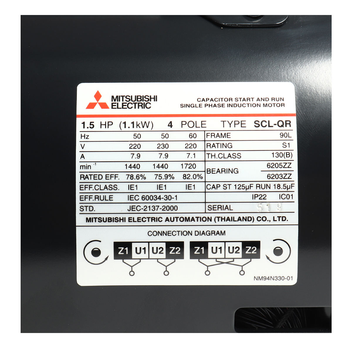 มอเตอร์ 1.5 HP 4P SCL-QR MITSUBISHI รูปที่ 3