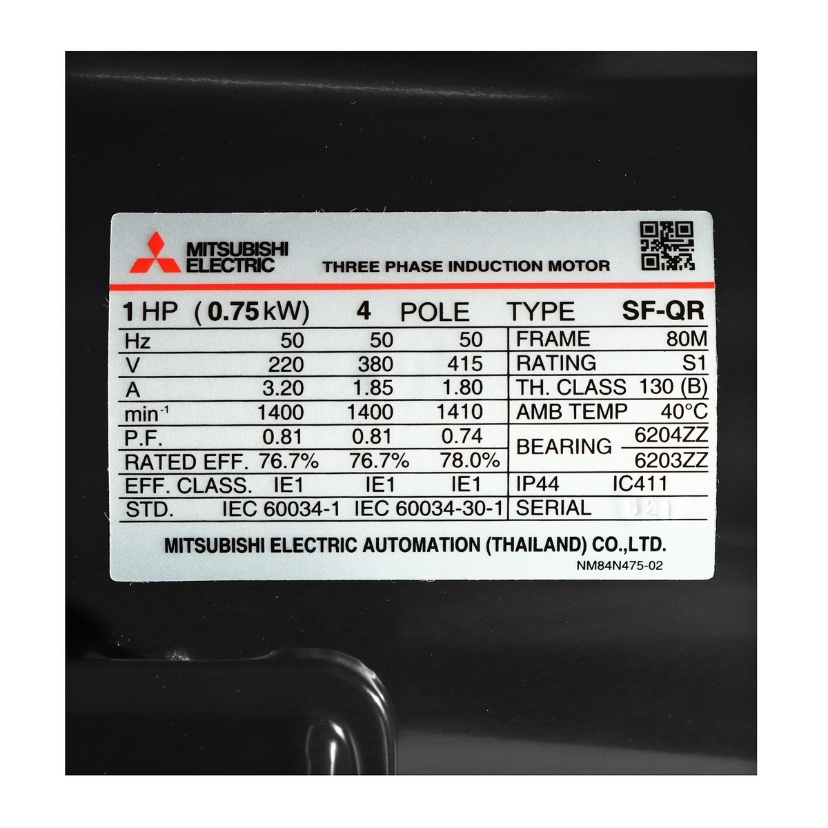 มอเตอร์ 1 HP IP-44 220/380V 4P SF-QR MITSUBISHI รูปที่ 4