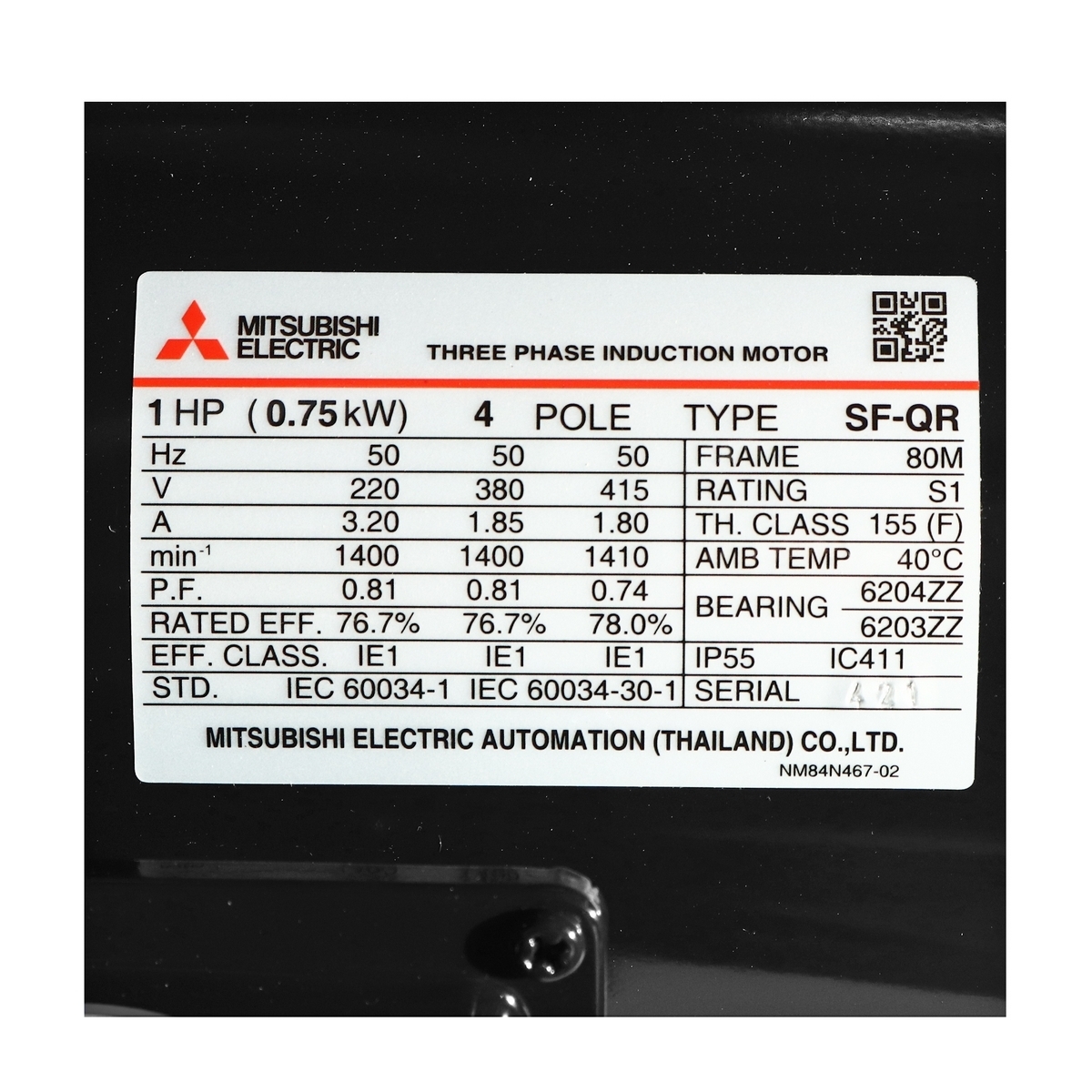 มอเตอร์ 1 HP IP-55 220/380V 4P SF-QR MITSUBISHI รูปที่ 4