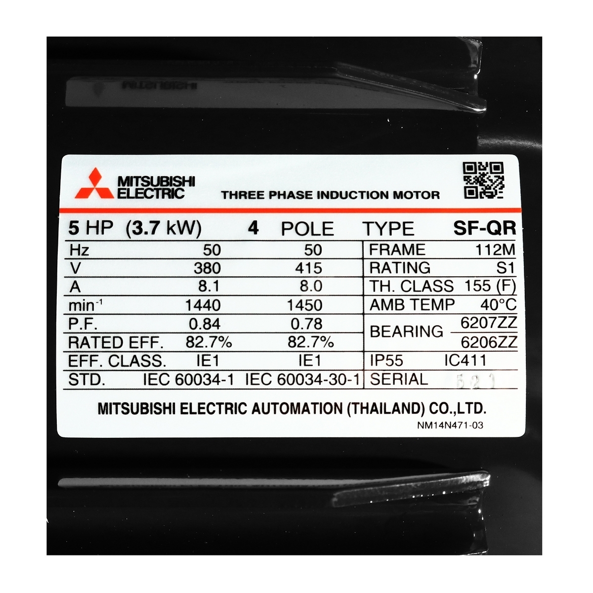 มอเตอร์ 5 HP IP-55 380/415V 4P SF-QR MITSUBISHI รูปที่ 4