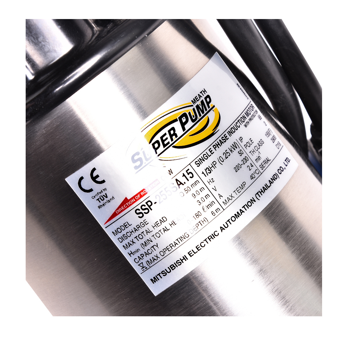 ปั๊มแช่สแตนเลสลูกลอย1-1/2" MITSUBISHI รุ่น SSP-255SA(.15) รูปที่ 3