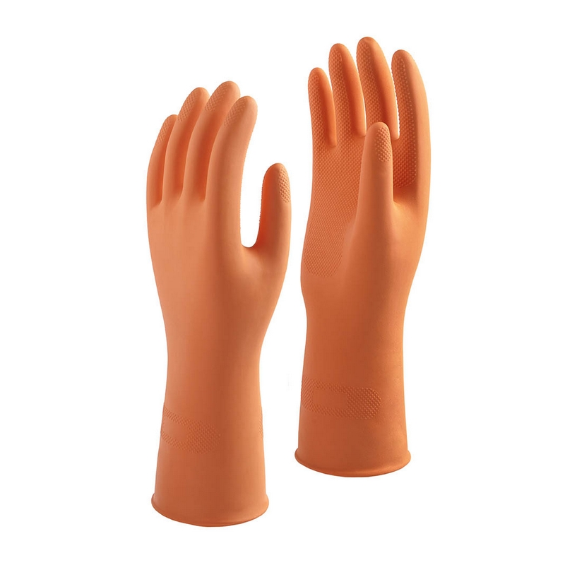 ถุงมือยางธรรมชาติ สีส้ม13"ไซส์M MASTER GLOVE รุ่น 1ST STAR ราคา ฿30