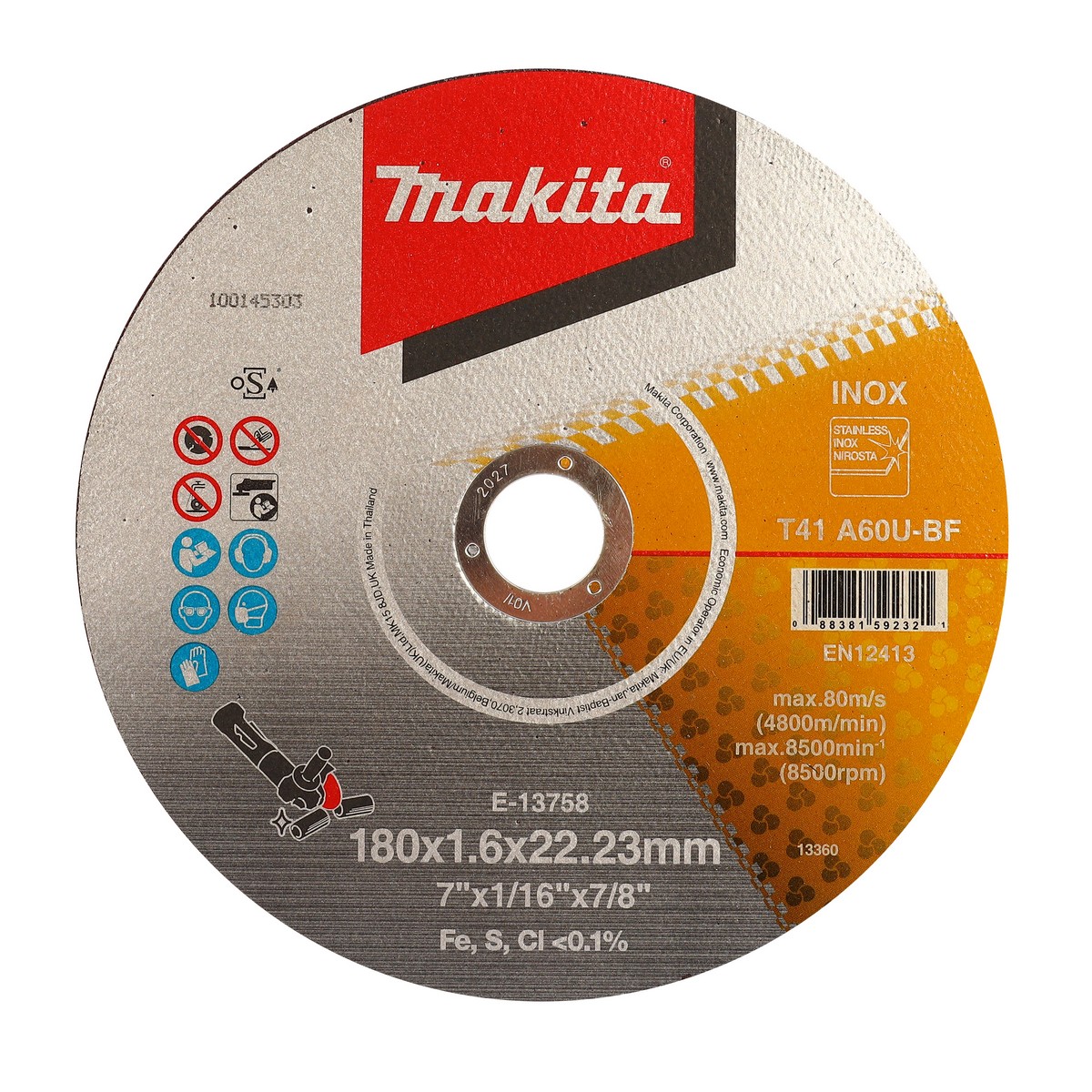 แผ่นตัด 7"X1.6 มม. เหล็ก/สแตนเลส MAKITA รุ่น E-13758 ราคา ฿51.7