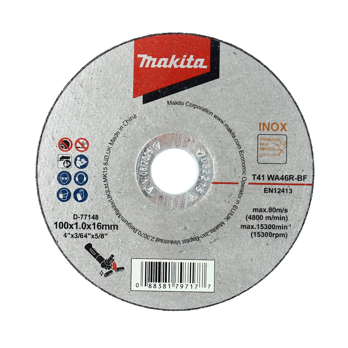 แผ่นตัด 4"X1MM WA46R-BF INOX MAKITA รุ่น D-77148 ราคา ฿12.1