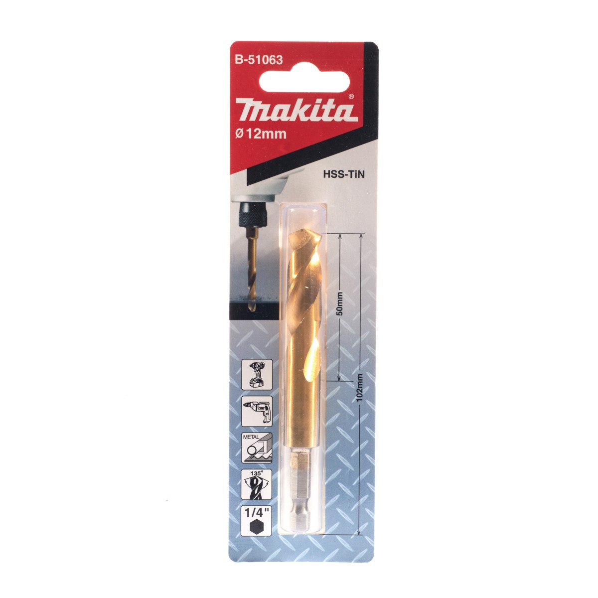 ดอกเจาะเหล็กก้านหกเหลี่ยม 12 มม.(B-51063) MAKITA รุ่น 007981 ราคา ฿275.01