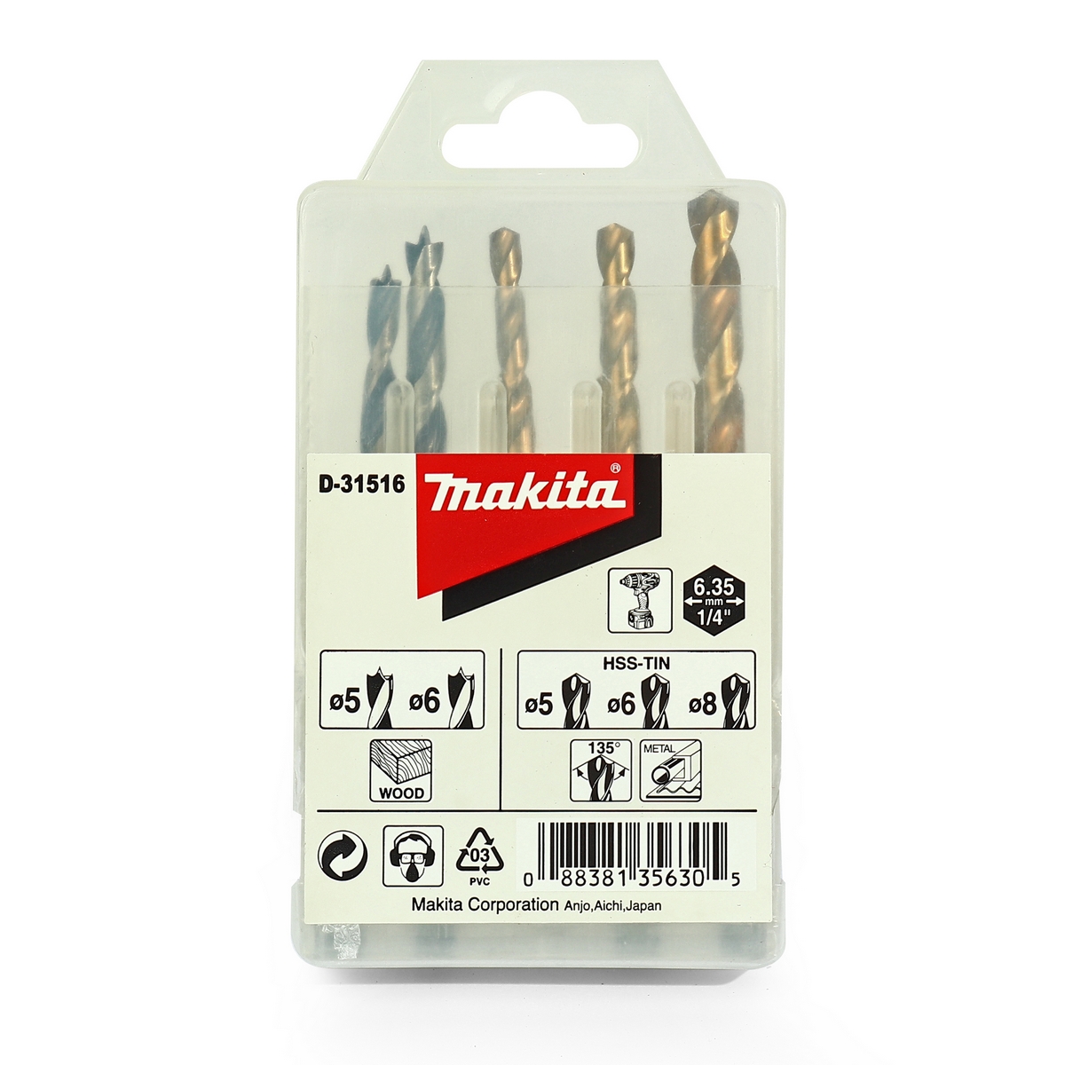 ชุดดอกเจาะ+ไม้หกเหลี่ยม 5 ดอก/ชุด(D-31516) MAKITA รุ่น 007990 ราคา ฿427.45