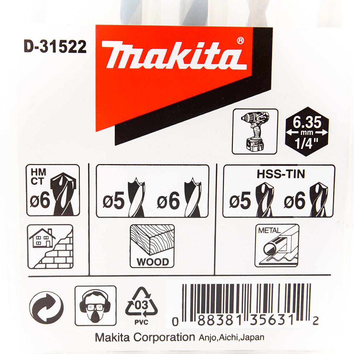 ชุดดอกไม้-เหล็ก-ปูน 5 ดอก HEX (D-31522) MAKITA รุ่น 007995 รูปที่ 3
