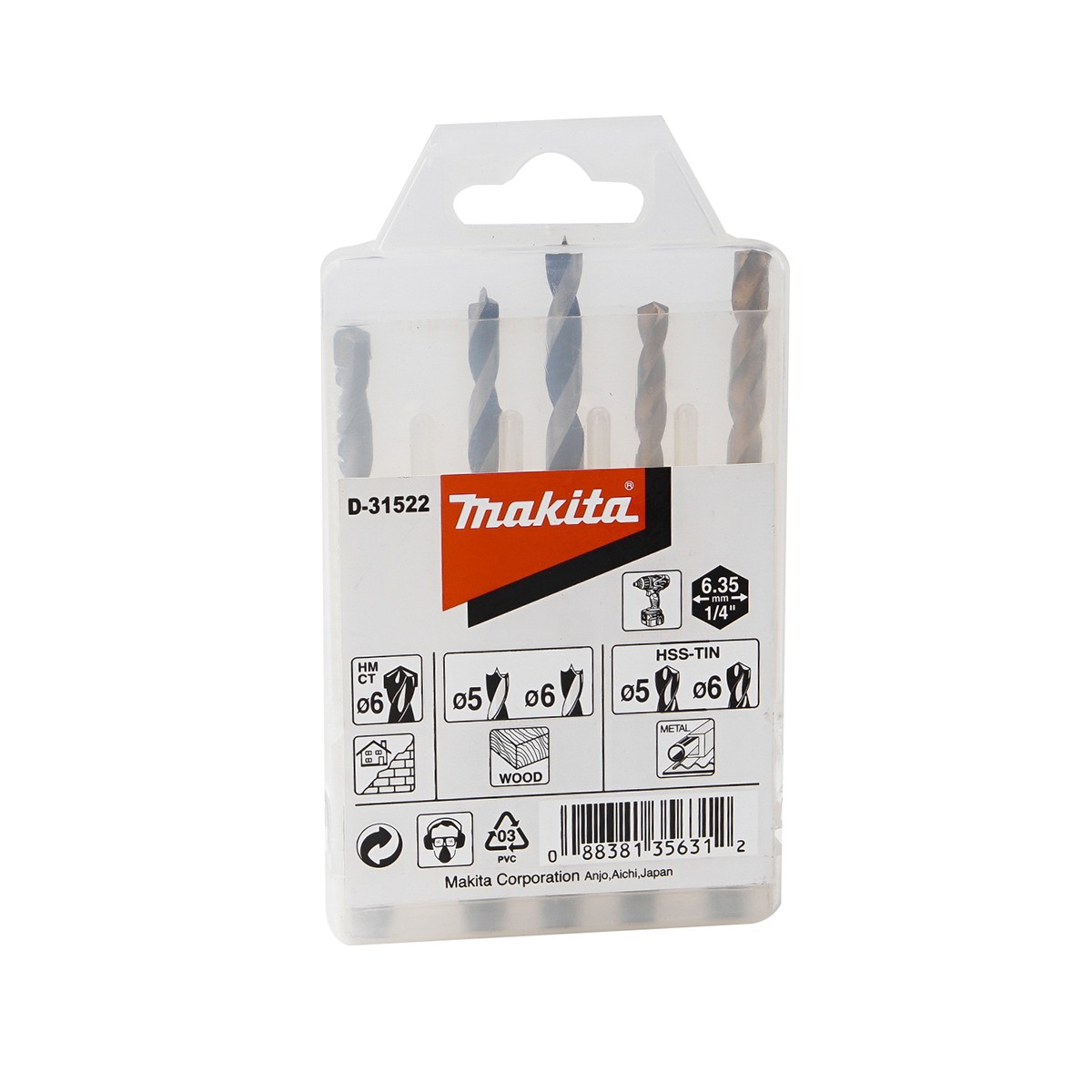 ชุดดอกไม้-เหล็ก-ปูน 5 ดอก HEX (D-31522) MAKITA รุ่น 007995 ราคา ฿368.74