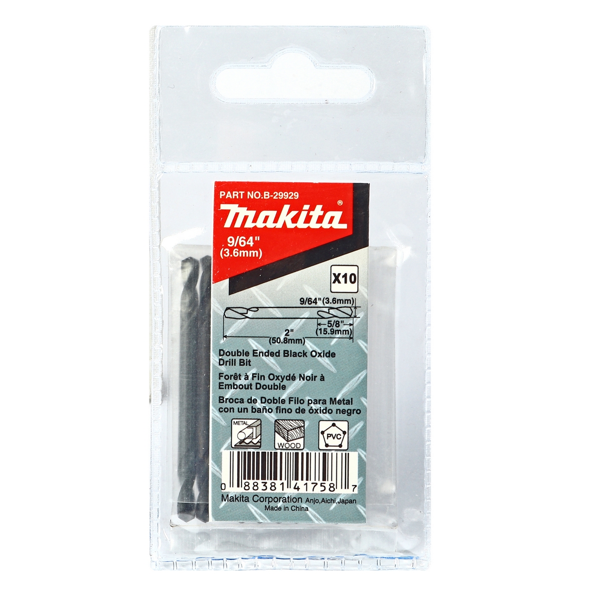 ดอกสว่าน HSS2 หัว 9/64" ยาว 2"B-29929(10P/1PA MAKITA รุ่น B-29929 ราคา ฿188.49