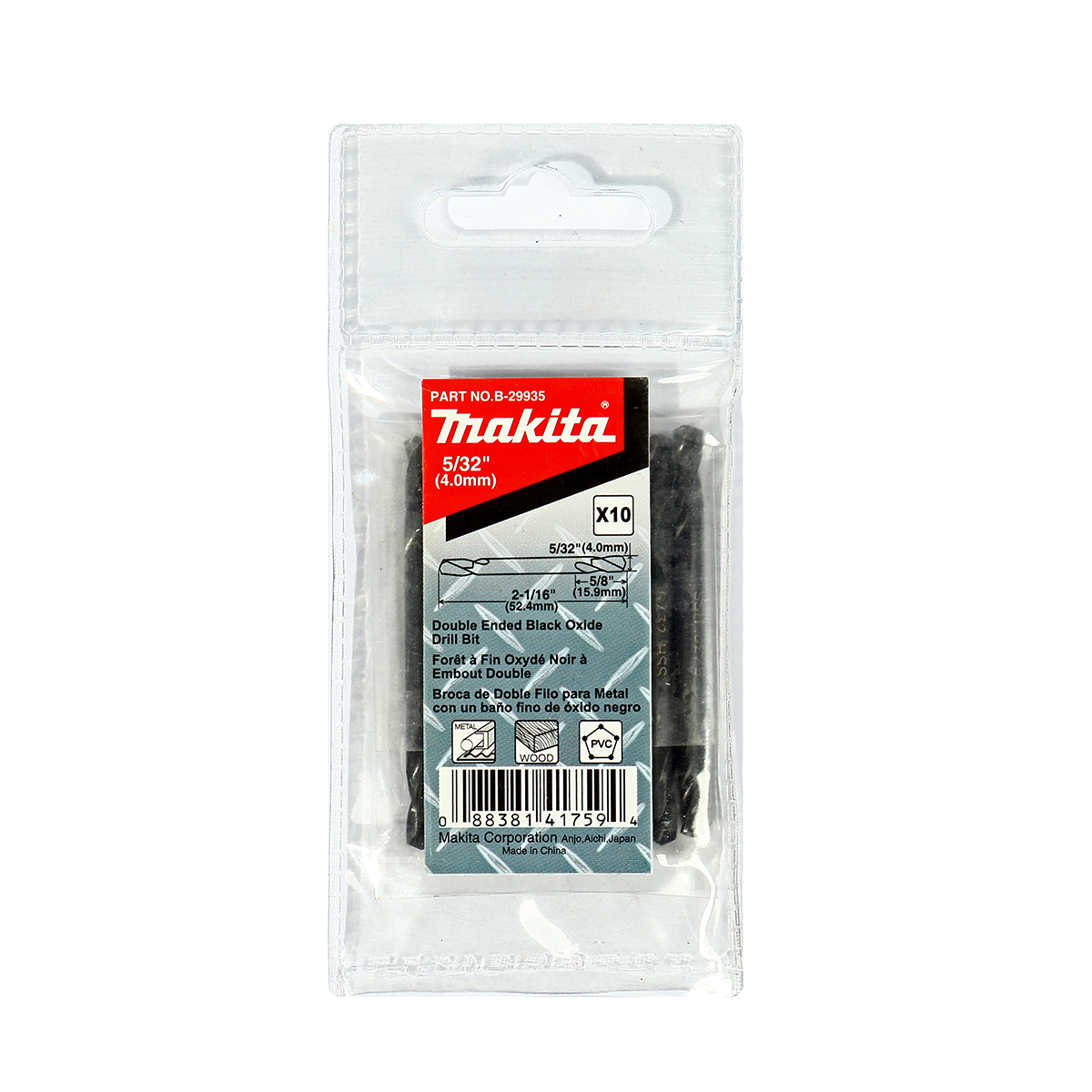 ดอกสว่าน HSS2 หัว 5/32" ยาว 2-3/16"(10P/1PAC) MAKITA รุ่น B-29935 ราคา ฿212.18
