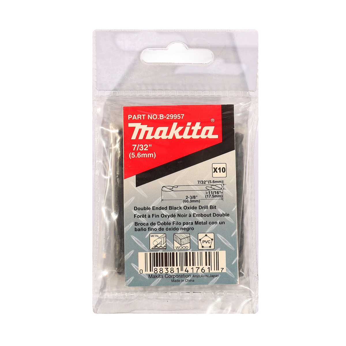 ดอกสว่าน HSS2 หัว 7/32" ยาว 2-3/8"(10PCS/1PAC MAKITA รุ่น B-29957 ราคา ฿335.78