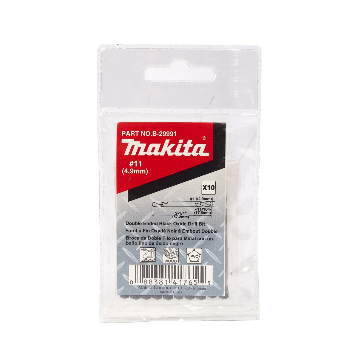 ดอกสว่าน HSS2 หัว#11 รีเว็ท NO.6(10PCS/1PAC) MAKITA รุ่น B-29991 ราคา ฿286.34