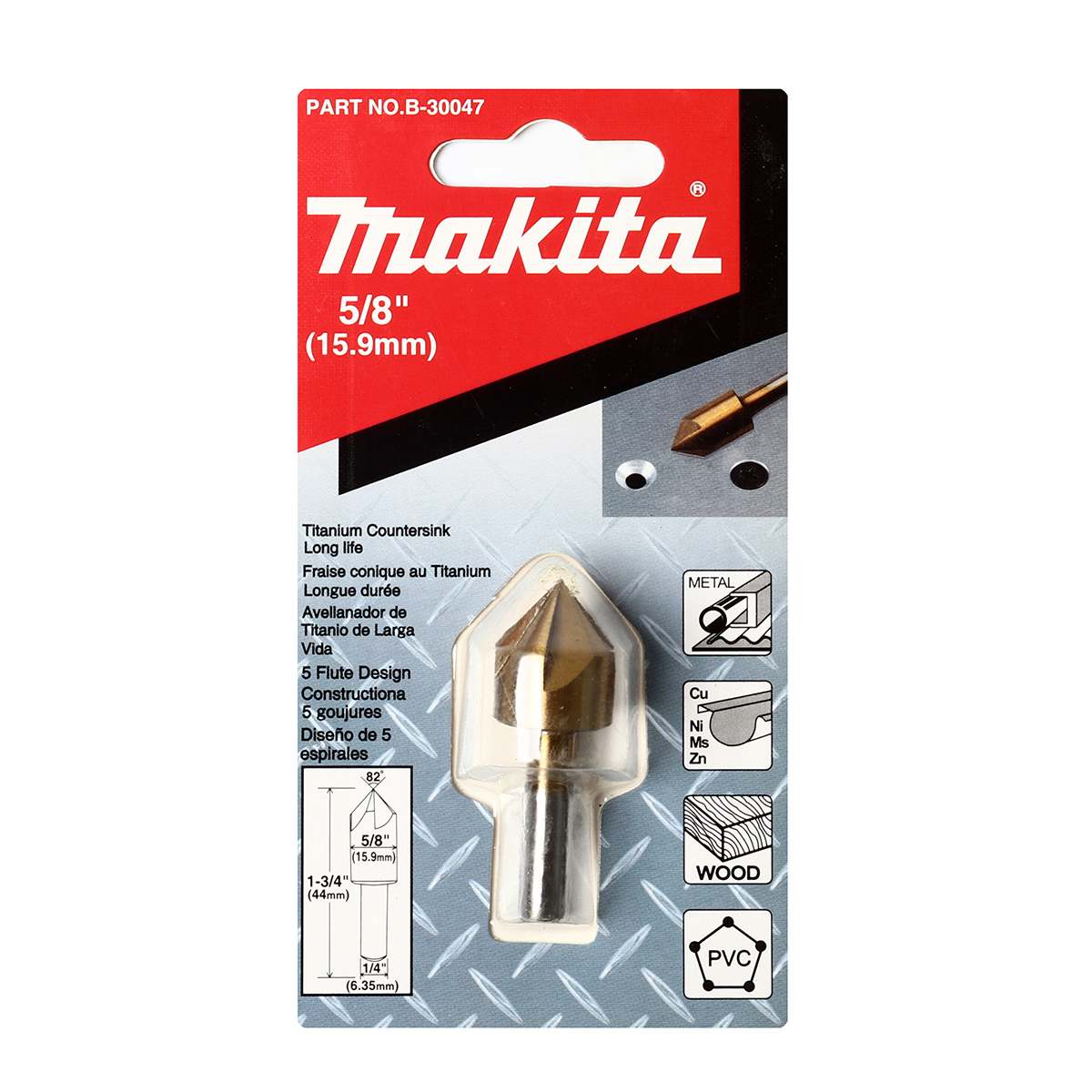 ดอก COUNTERSINK 82 องศา 5/8" ก้านตรง TIN MAKITA รุ่น B-30047 ราคา ฿259.56