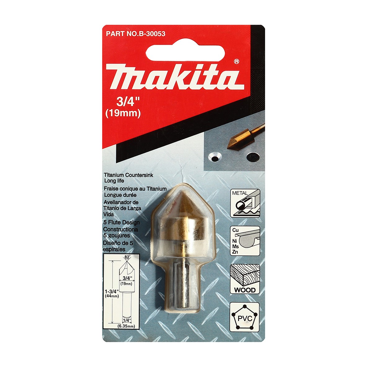 ดอก COUNTERSINK 82 องศา 3/4" ก้านตรง TIN MAKITA รุ่น B-30053 ราคา ฿386.25