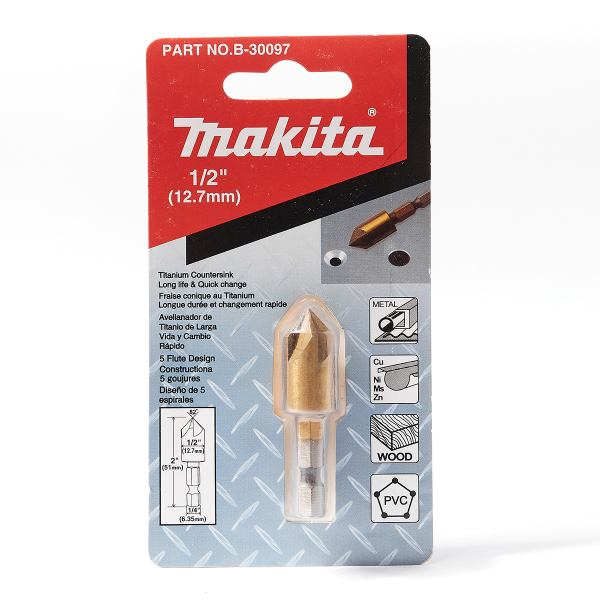ดอก COUNTERSINK 82 องศา 1/2" ก้าน HEX MAKITA รุ่น B-30097 ราคา ฿266.77