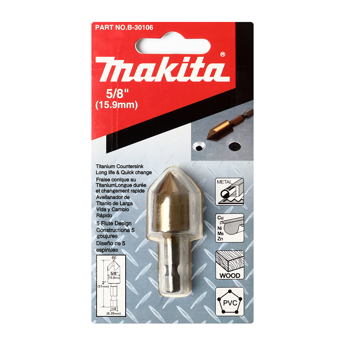 ดอก COUNTERSINK 82 องศา 5/8" ก้าน HEX MAKITA รุ่น B-30106 ราคา ฿365.65