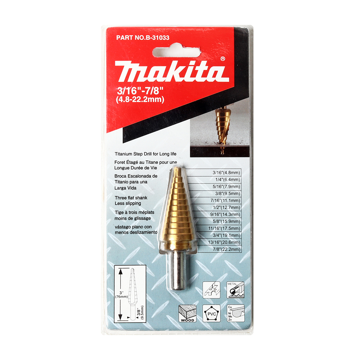 ดอก STEP DRILL 3/16" - 7/8" ร่องตรง TI-N MAKITA รุ่น B-31033 ราคา ฿993.95