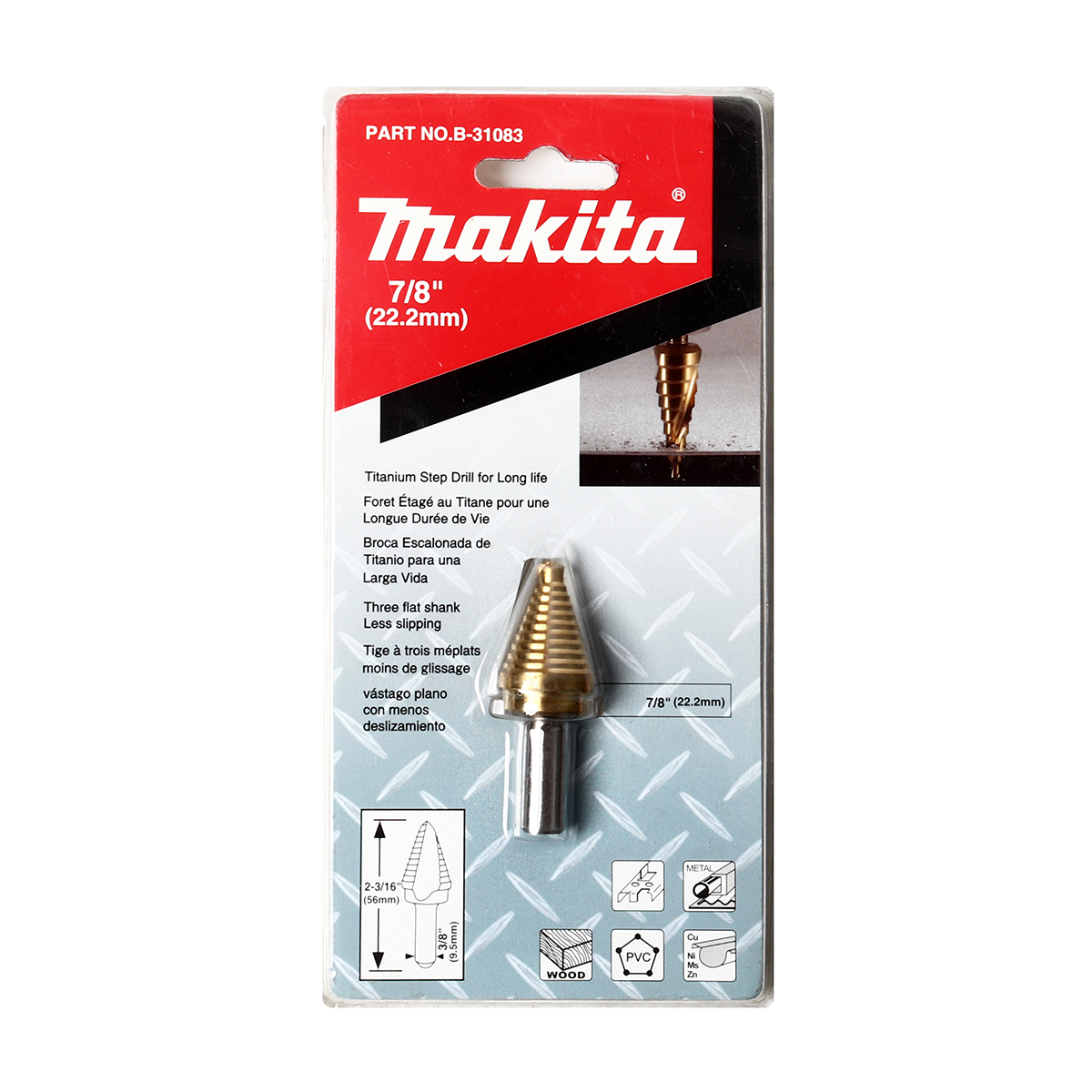 ดอก STEP DRILL 7/8" ร่องตรง TI-N MAKITA รุ่น B-31083 ราคา ฿1,027.94