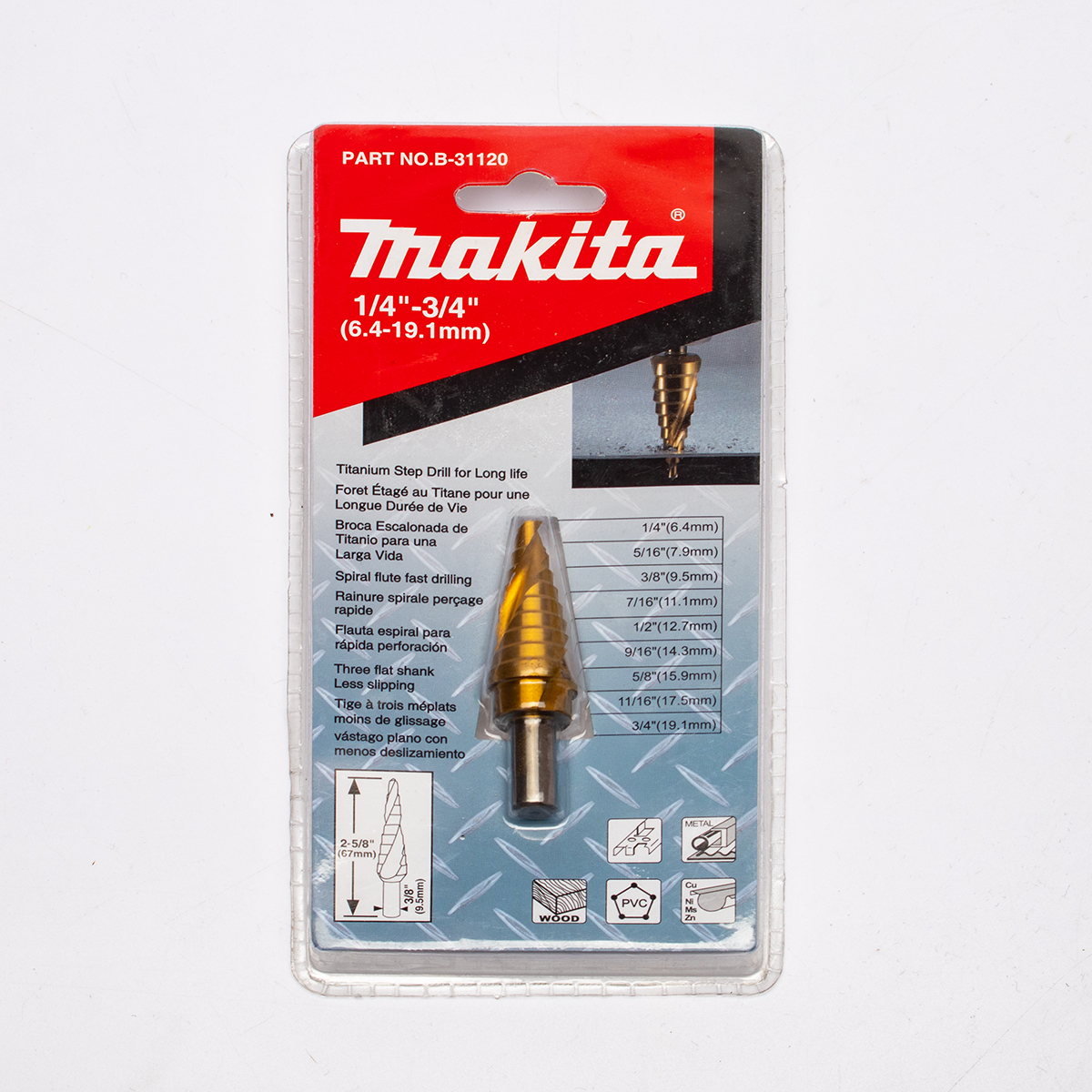 ดอก STEP DRILL 1/4"-3/4" ร่องเกลียว TI-N MAKITA รุ่น B-31120 ราคา ฿1,093.86