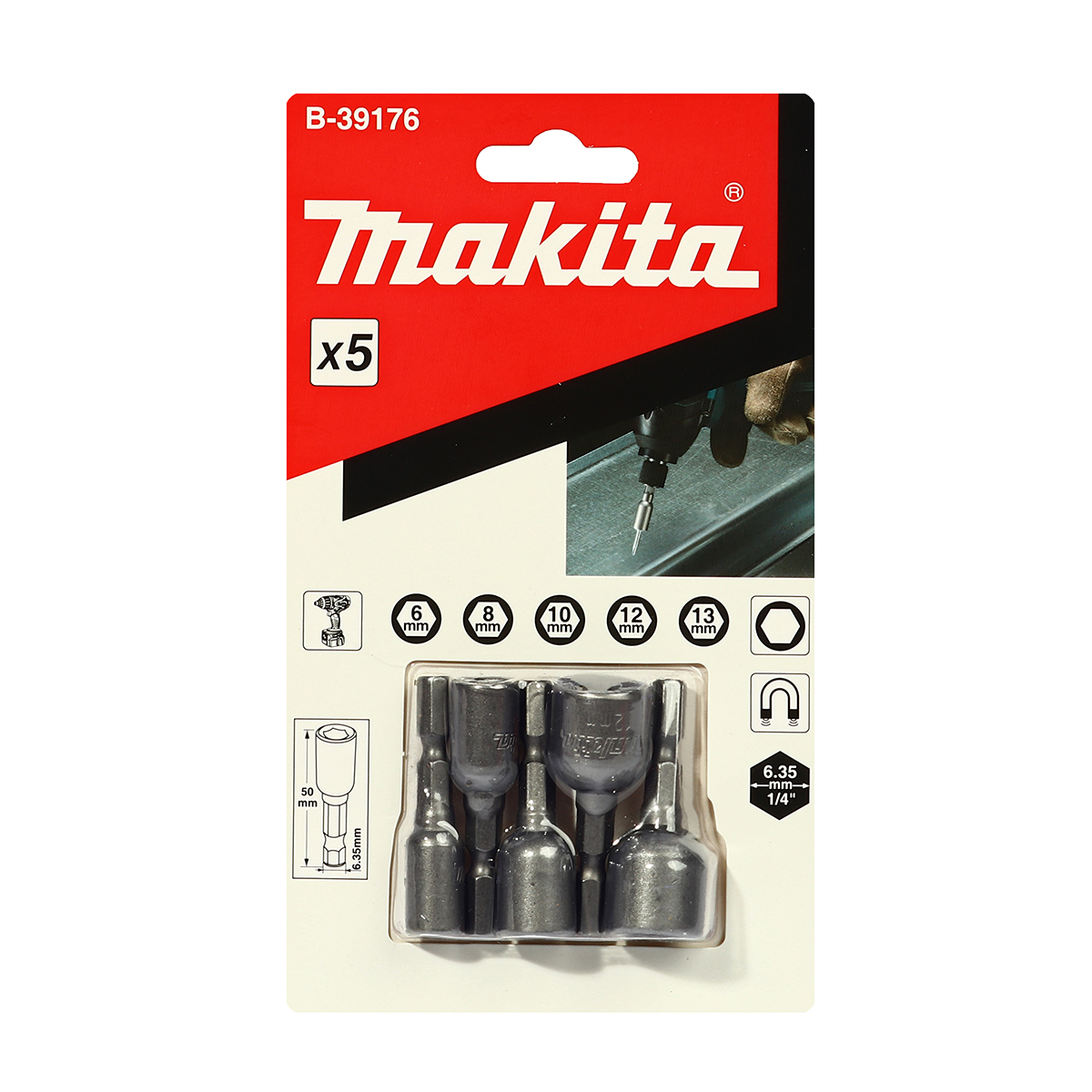 ชุดดอกไขควงหัวลูกบล็อก 5 ดอก 6,8,10,12,13 MAKITA รุ่น B-39176 ราคา ฿156.56