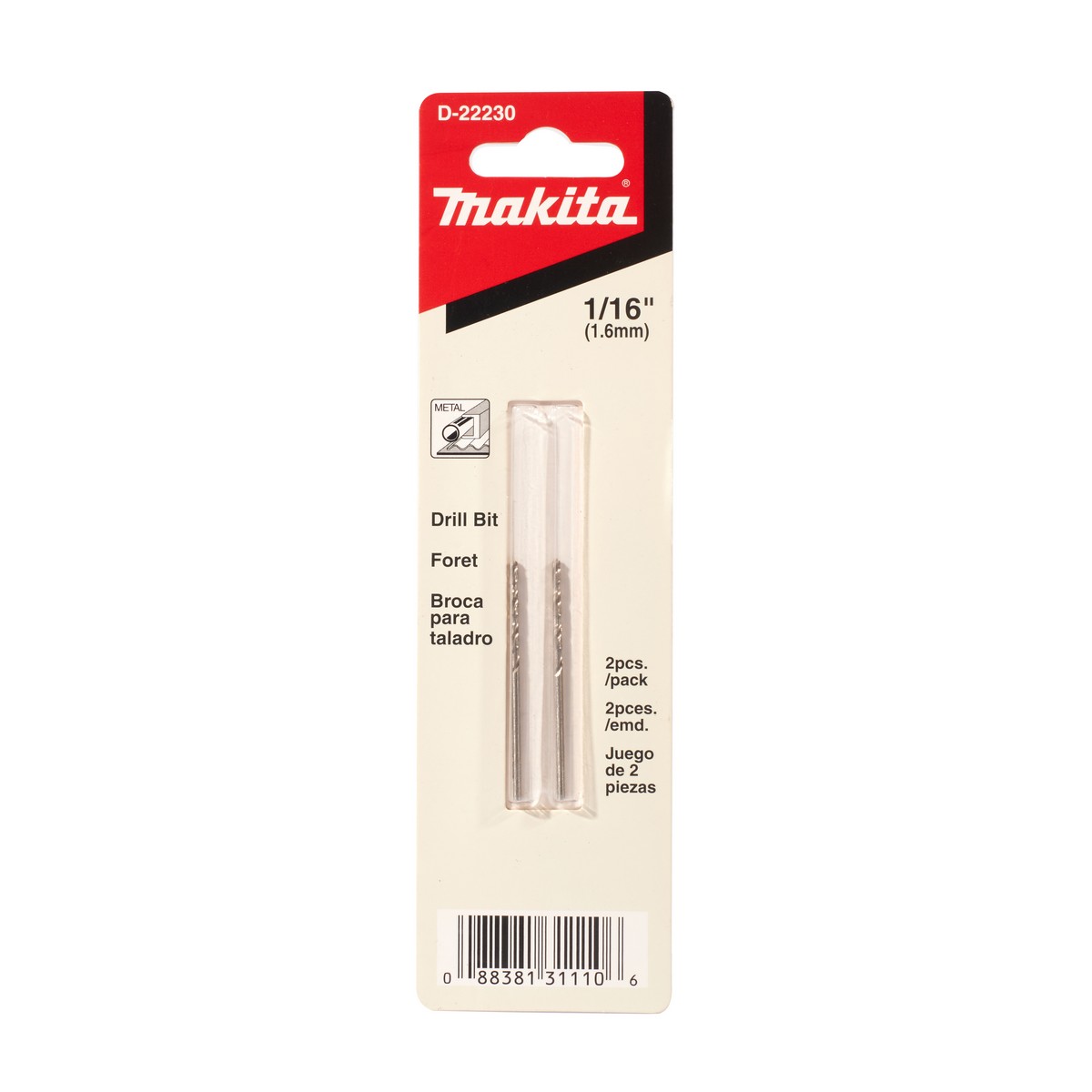 ดอกเจาะเหล็ก HSS-G 1/16" (2 ดอก) MAKITA รุ่น D-22230 ราคา ฿49.44