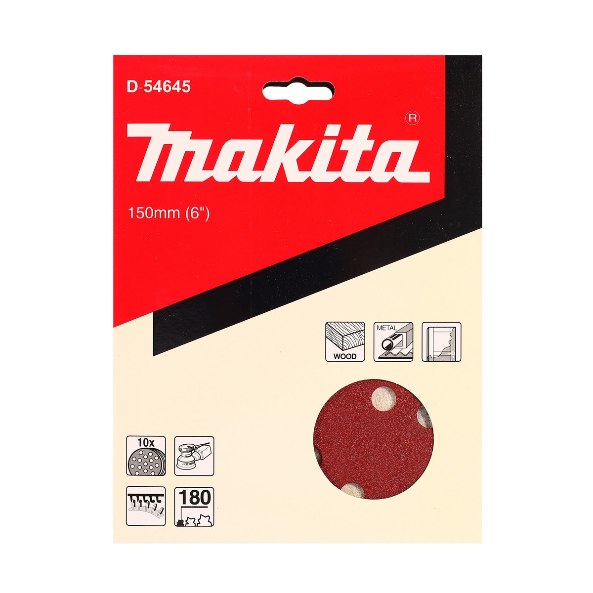 กระดาษทรายกลม 6" #180 (10 ใบ) MAKITA รุ่น D-54645 รูปที่ 3