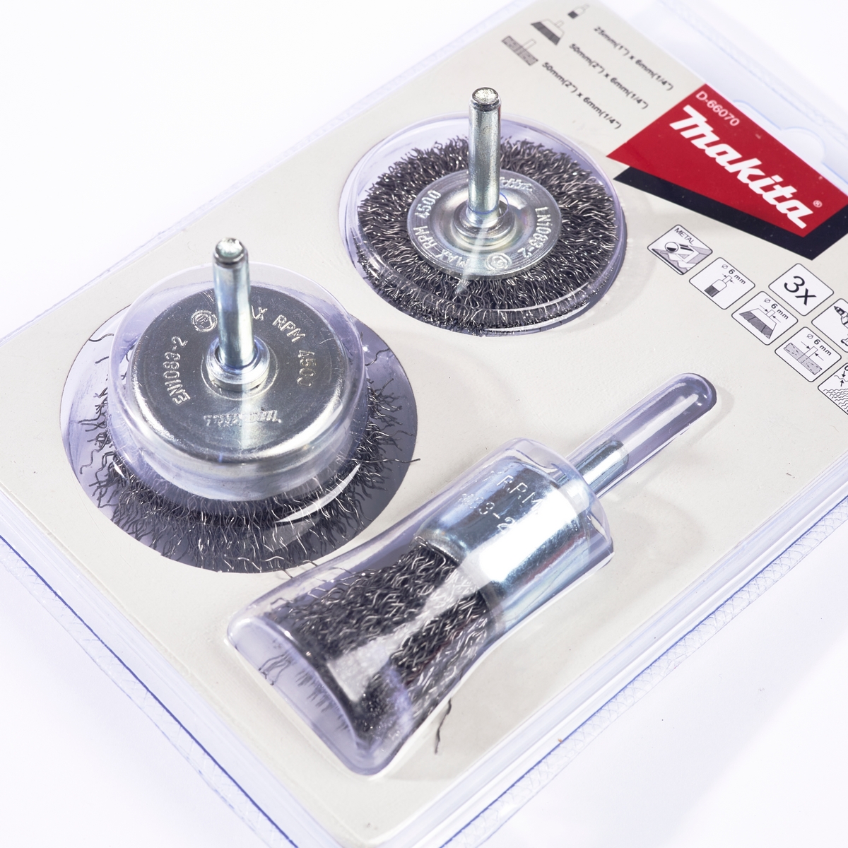 ชุดแปรงลวดแกน 3PCS(ถ้วย 25+50/ล้อ 50) MAKITA รุ่น D-66070 รูปที่ 3