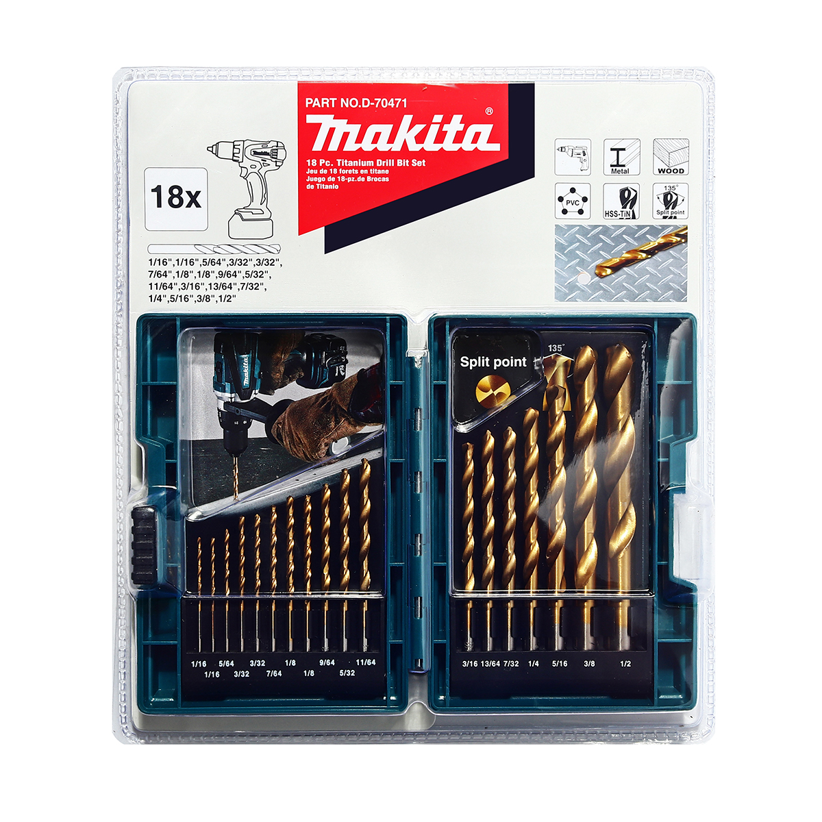 ชุดดอก HSS-TIN สีทอง( หุน) 18 ดอก/ชุด MAK MAKITA รุ่น D-70471 ราคา ฿586.07