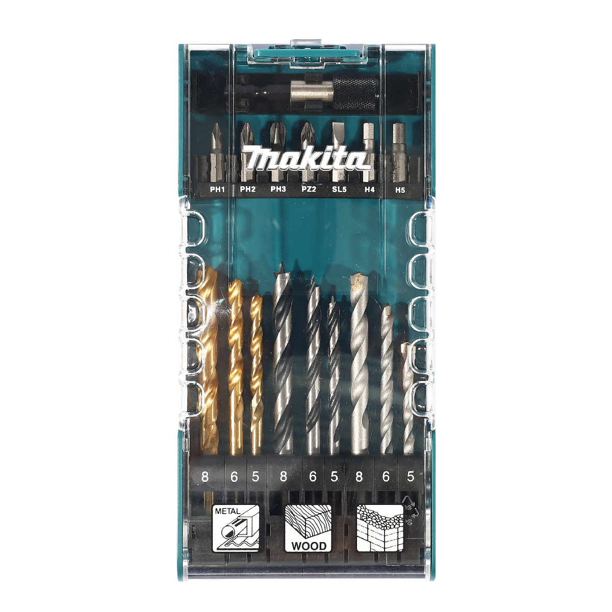 ชุดดอกเจาะเหล็ก+ปูน+ไม้+ดอกไขควง(17 PCS) MAKITA รุ่น D-77207 ราคา ฿409.94