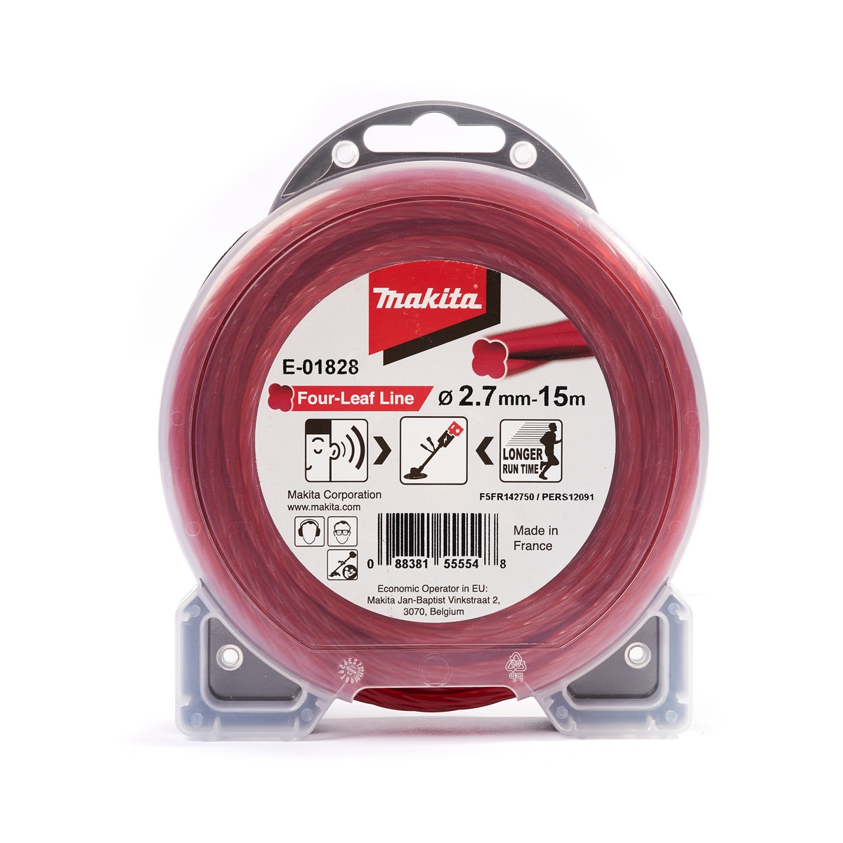 สายเอ็นตัดหญ้า 4 แฉก สีแดง 2.7MMX 15M MAKITA รุ่น E-01828 ราคา ฿168.92