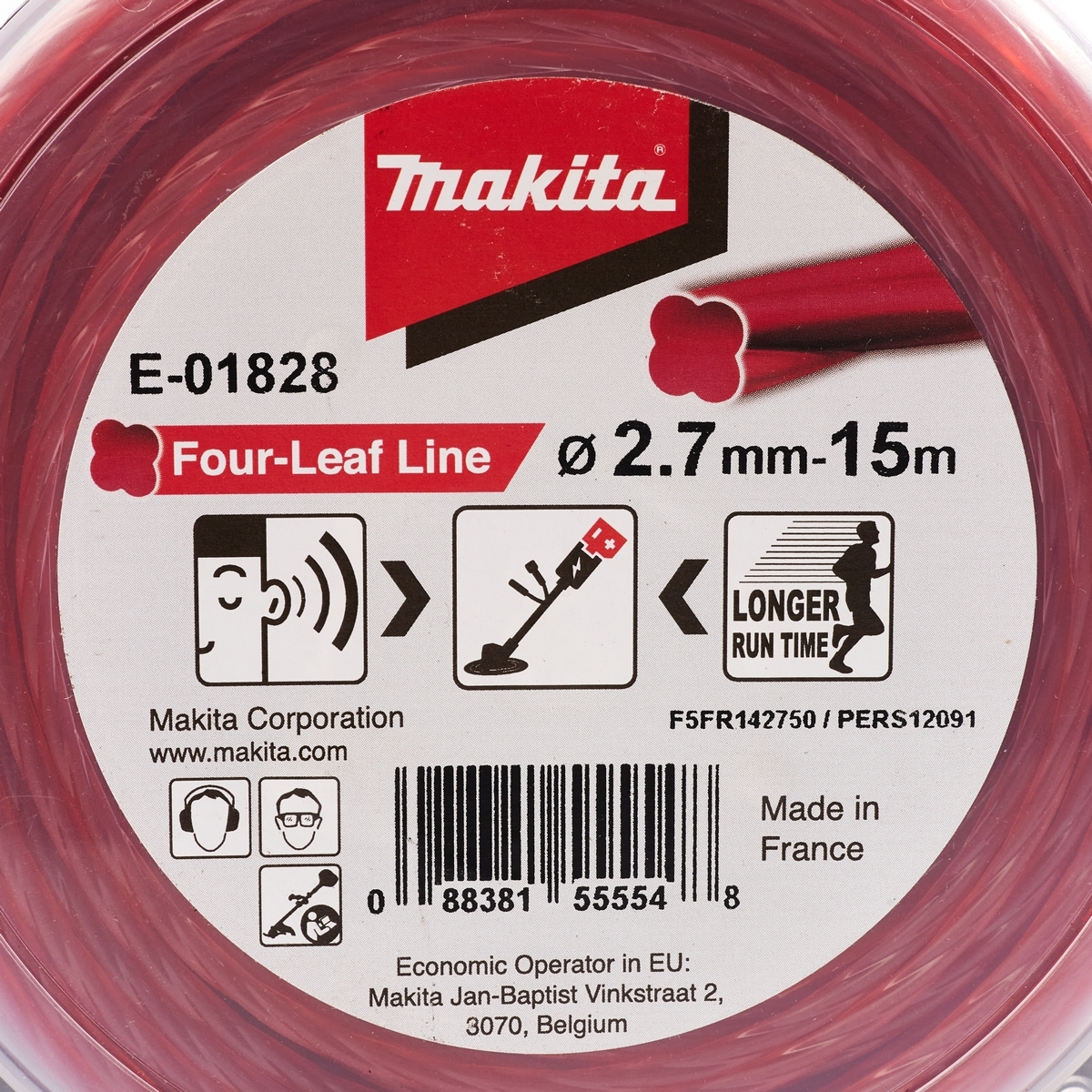 สายเอ็นตัดหญ้า 4 แฉก สีแดง 2.7MMX 15M MAKITA รุ่น E-01828 รูปที่ 2