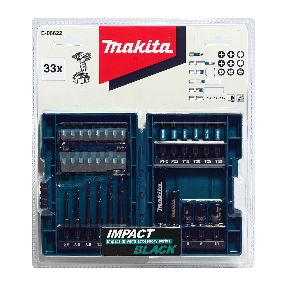 ชุดดอกไขควง 33 PCS + BOX (BLACK) E-06622 MAKITA รุ่น MPE-06622 ราคา ฿1,141.24