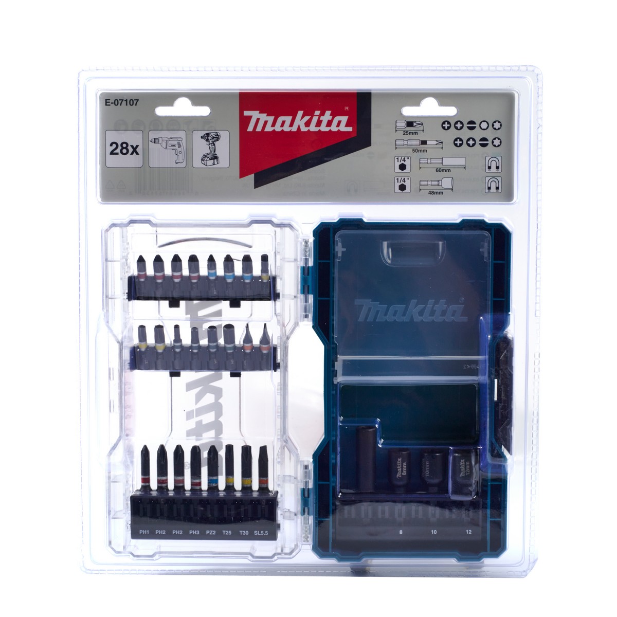 ชุดดอกไขควง + ดอกบล็อก (28 PCS) กล่องใส MAKITA รุ่น E-07107 ราคา ฿657.14