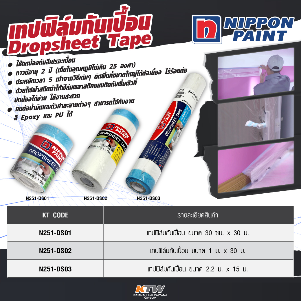 เทปฟิล์มกันเปื้อน ขนาด 1.1 ม. X 30 ม. NIPPON PAINT รูปที่ 2