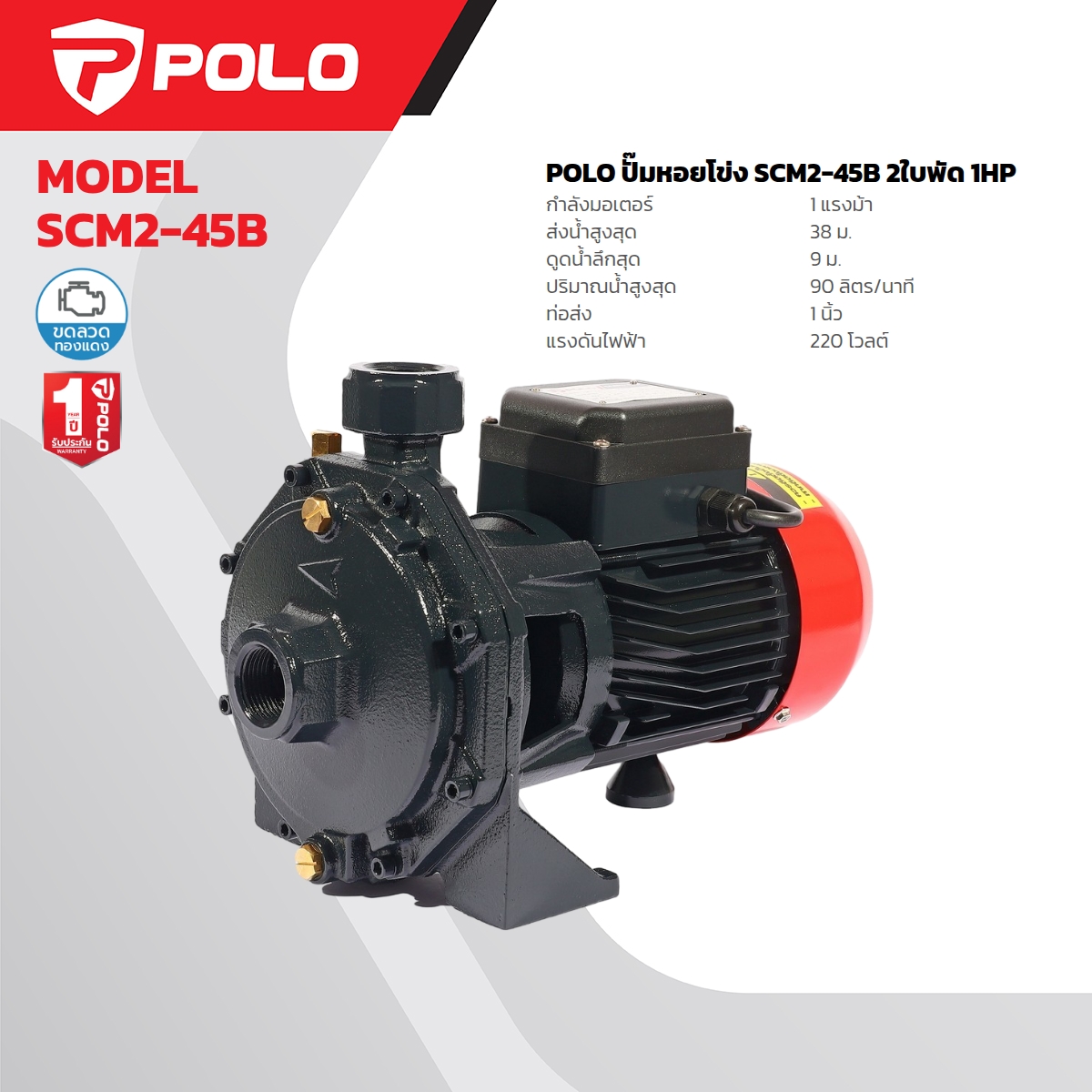 ปั๊มน้ำ 2ใบพัด 1 HP 1" X 1" POLO รุ่น SCM2-45B ราคา ฿3,720
