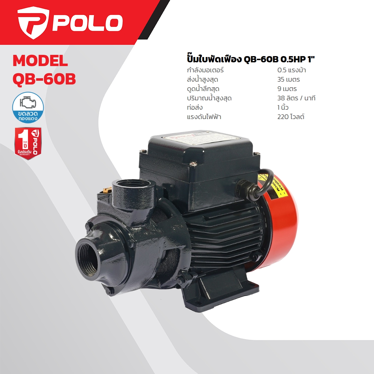 POLO 旋涡泵 0.5HP 1" 型号 QB-60B 价格 ฿1,440