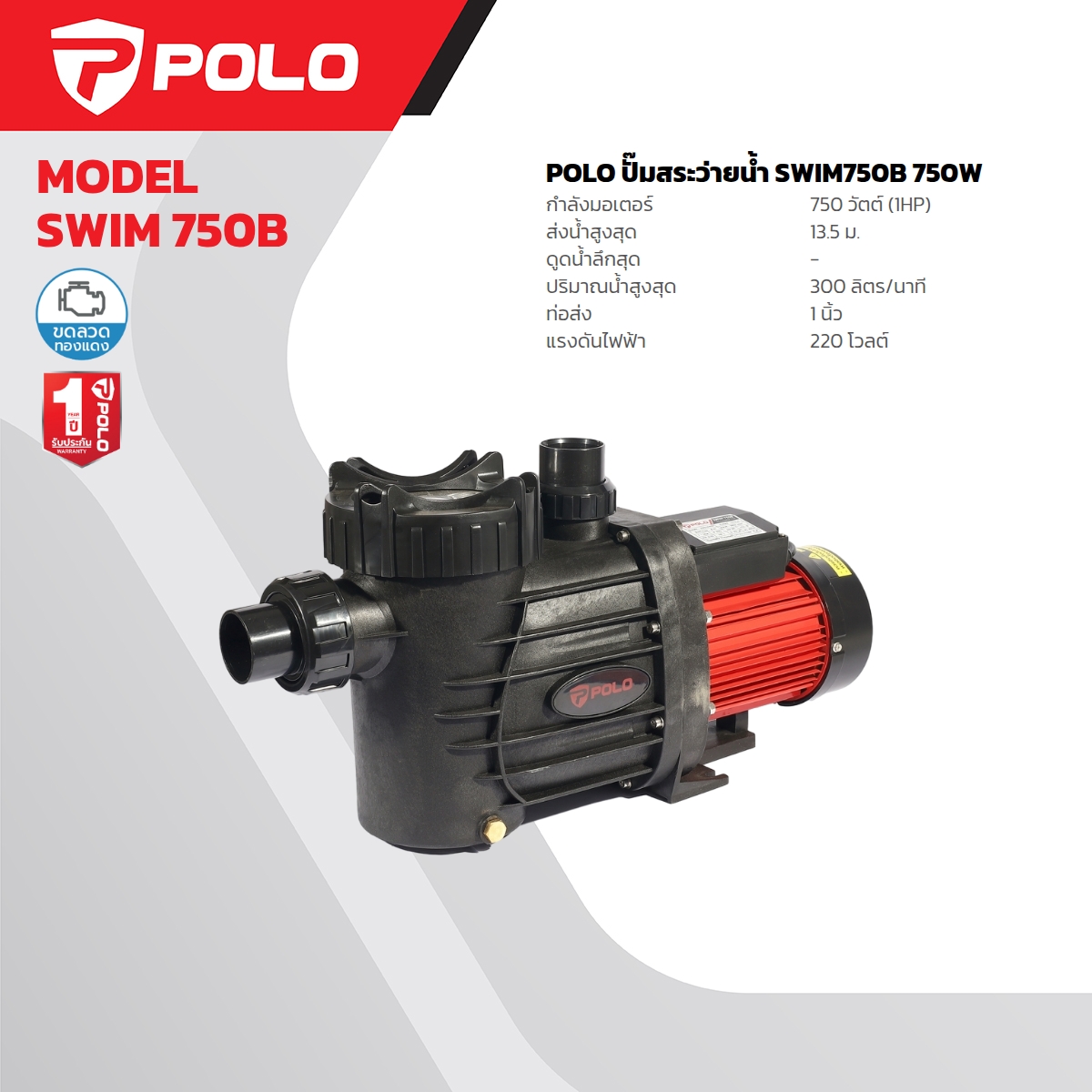 ปั๊มสระว่ายน้ำ 1HP 2" POLO รุ่น SWIM 750B ราคา ฿4,200