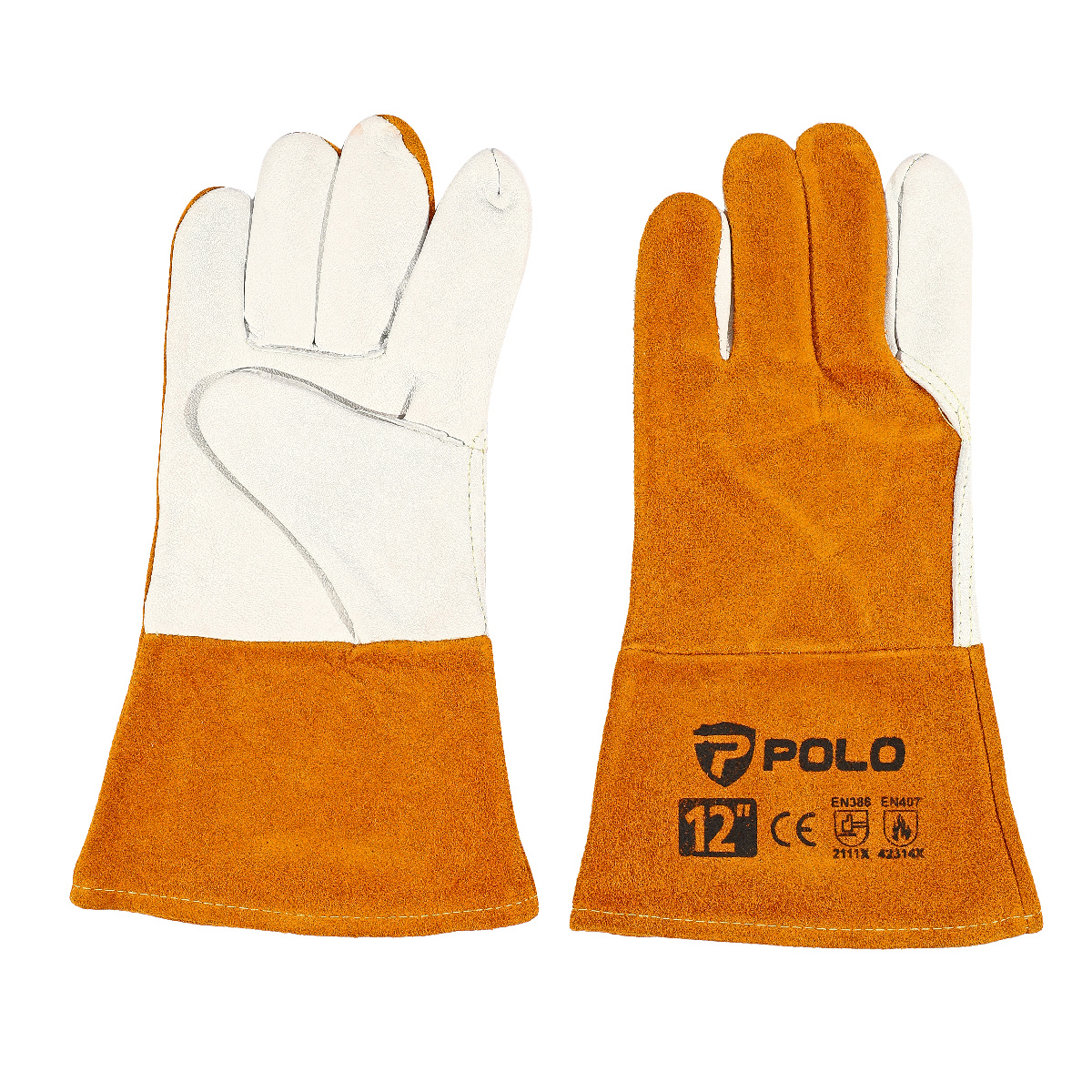 ถุงมือหนังงานเชื่อม 12" สีส้ม หนังแพะTIG POLO รุ่น 0600 รูปที่ 2