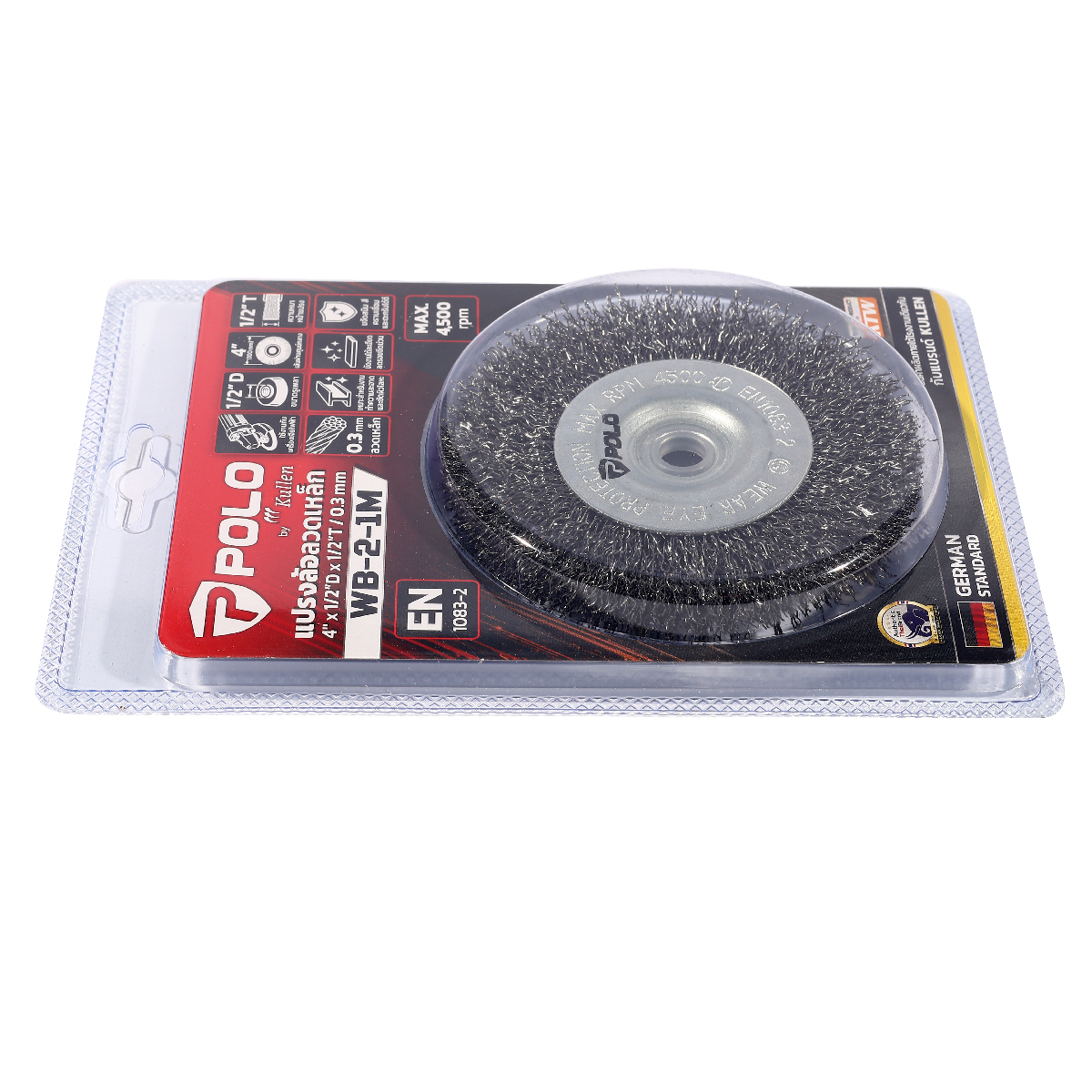 แปรงล้อลวดเหล็ก 4"X1/2"DX1/2"T POLO รุ่น WB-2-1M รูปที่ 3