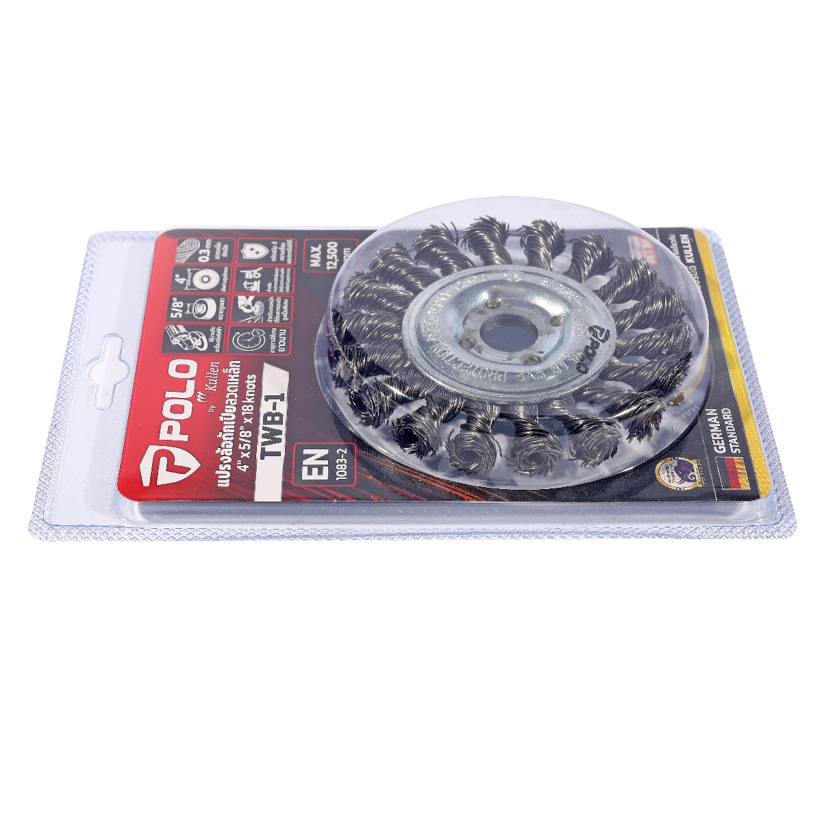 แปรงล้อถักเปียลวดเหล็ก 4"X5/8" POLO รุ่น TWB-1 รูปที่ 3