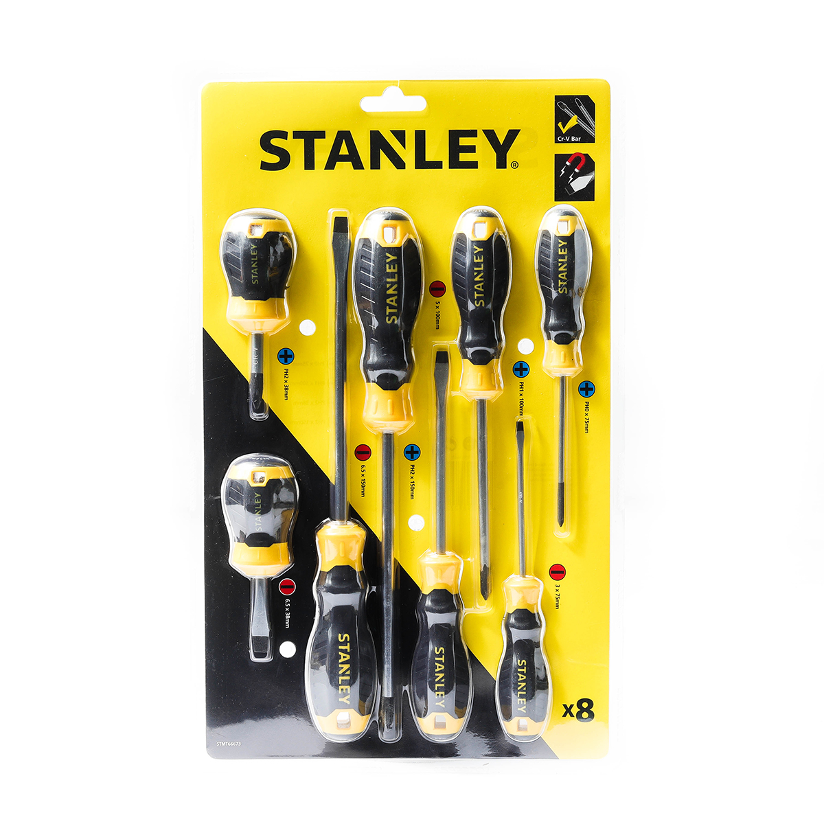 ชุดไขควง 8 ชิ้น แบน-แฉก แผงแขวน STANLEY รุ่น STMT66673 ราคา ฿418