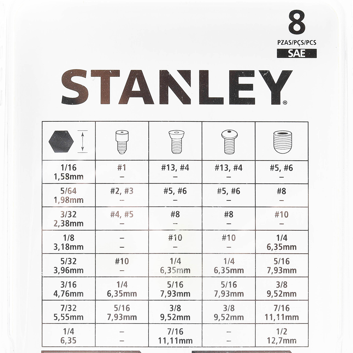 ชุดประแจ 6 เหลี่ยมก้านสั้น 8 ชิ้น STANLEY รุ่น 69-252-22 รูปที่ 2