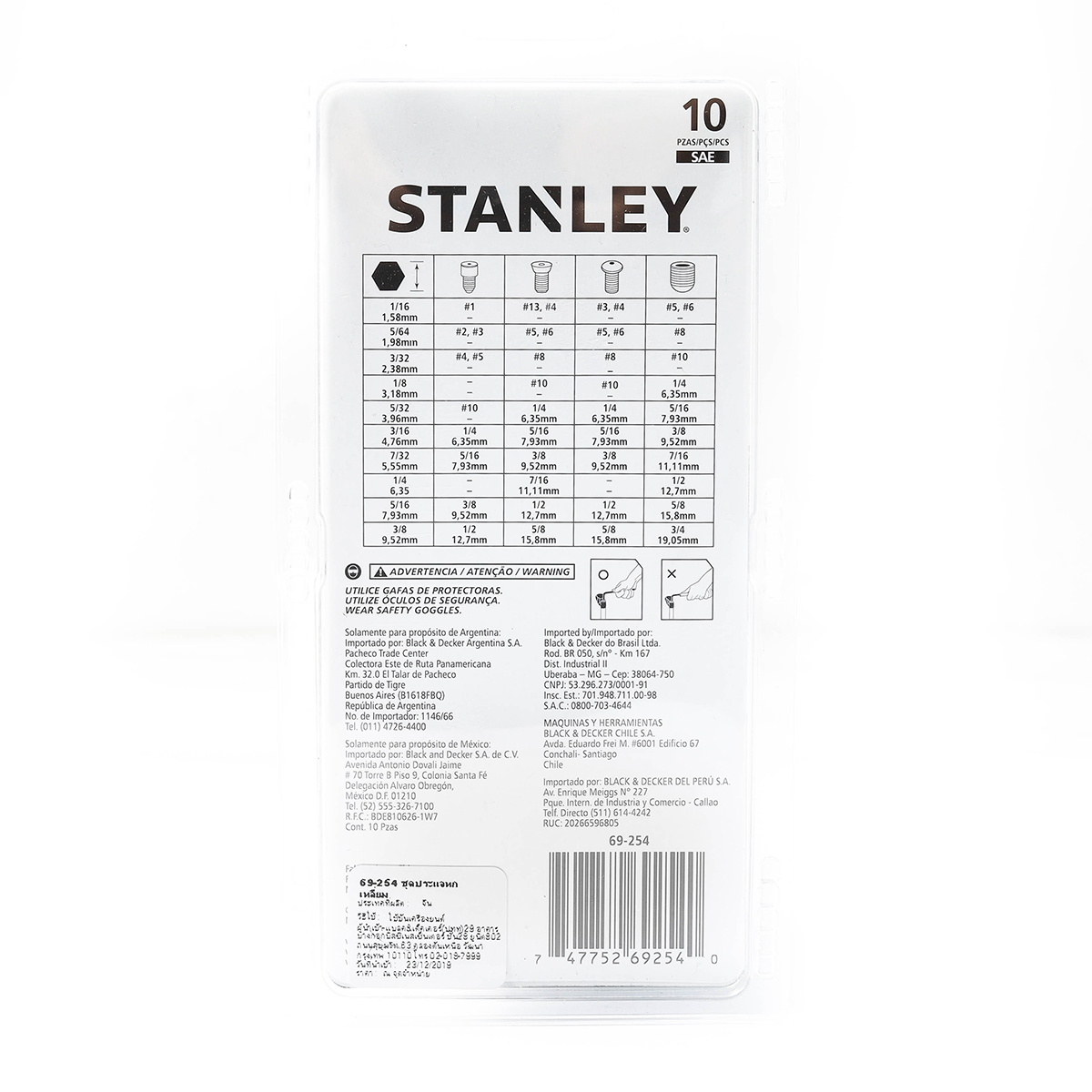 ชุดประแจ 6 เหลี่ยมก้านสั้น 10 ชิ้น STANLEY รุ่น 69-254-22 รูปที่ 2