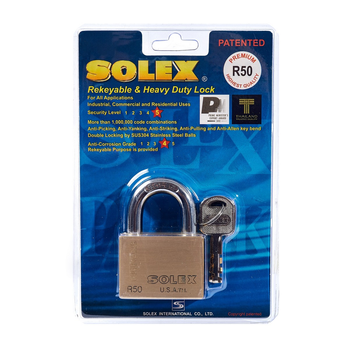 กุญแจคล้องทองเหลือง R50 PREMIUM SOLEX ราคา ฿410.4