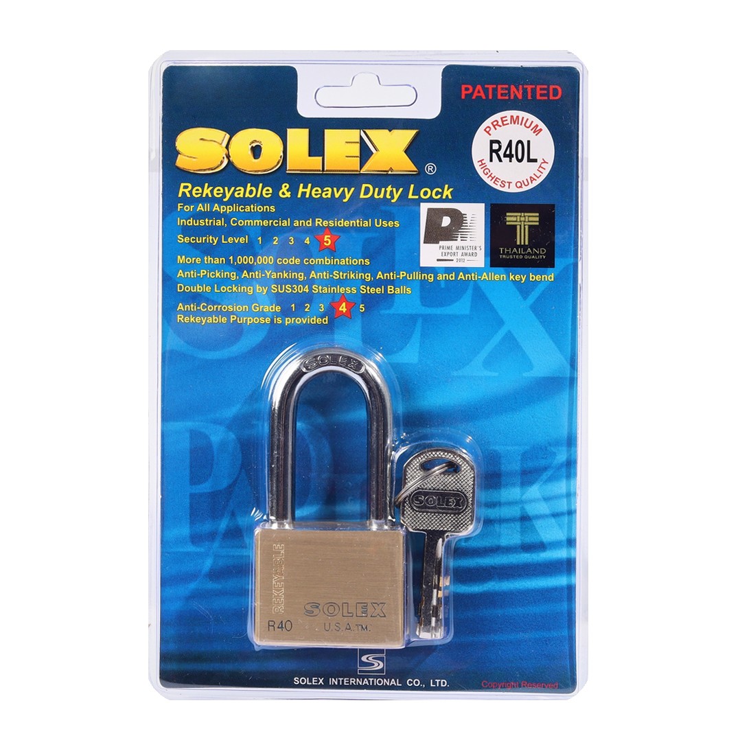 กุญแจคล้องทองเหลือง R40 L PREMIUM SOLEX ราคา ฿349.2