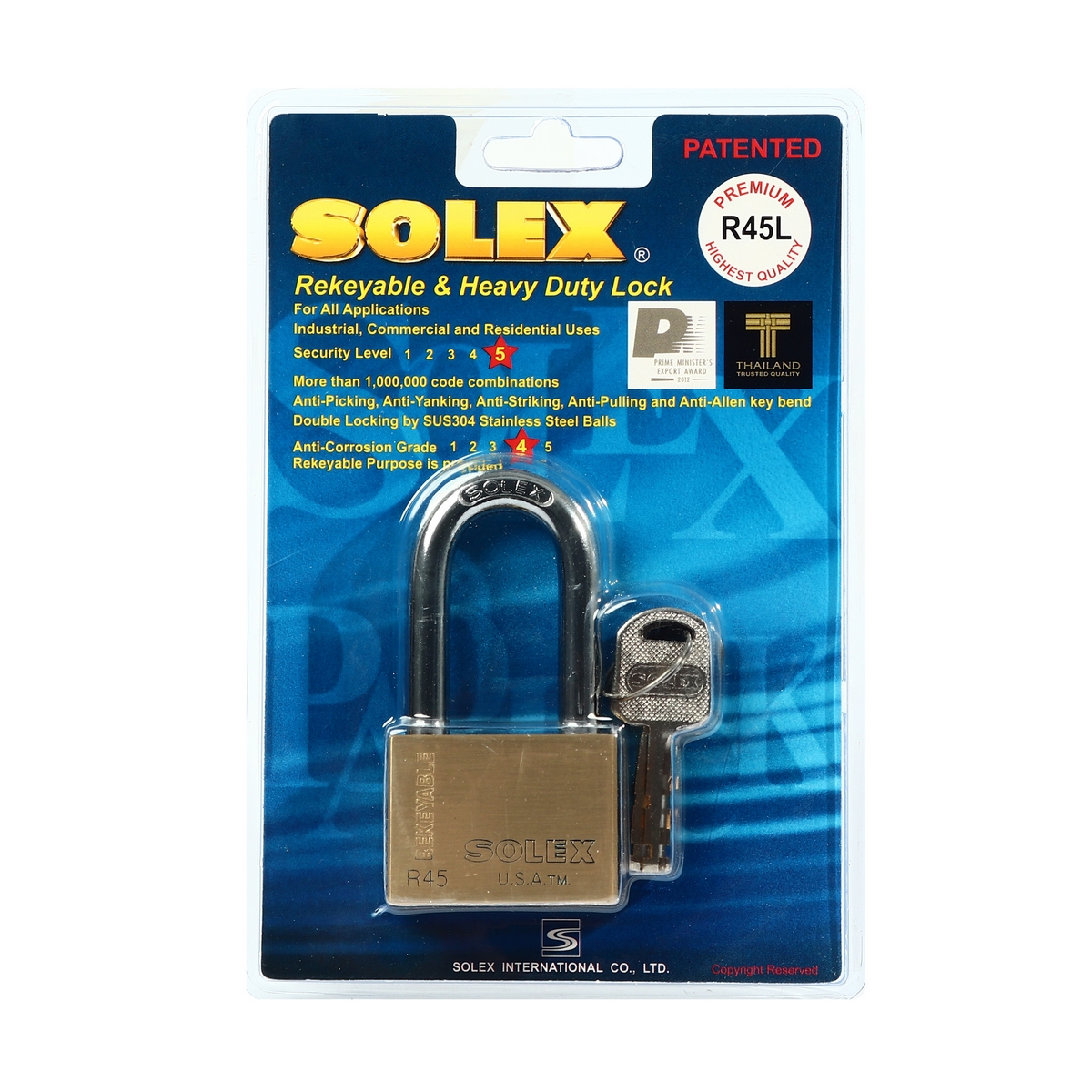 กุญแจคล้องทองเหลือง R45 L PREMIUM SOLEX ราคา ฿380.4