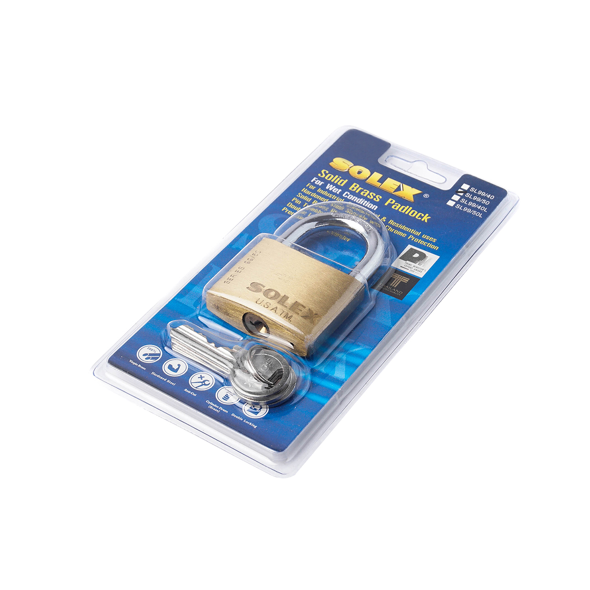 กุญแจคล้อง SL99 คอสั้น 40 MM SOLEX ราคา ฿183.6
