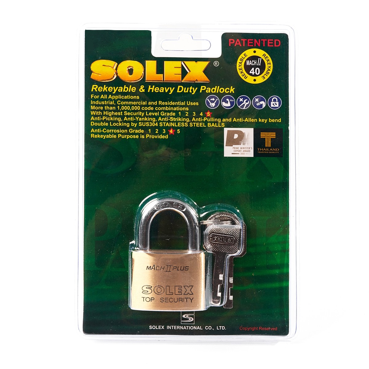 แม่กุญแจสายยู MACH II 40MM. SOLEX ราคา ฿301.2